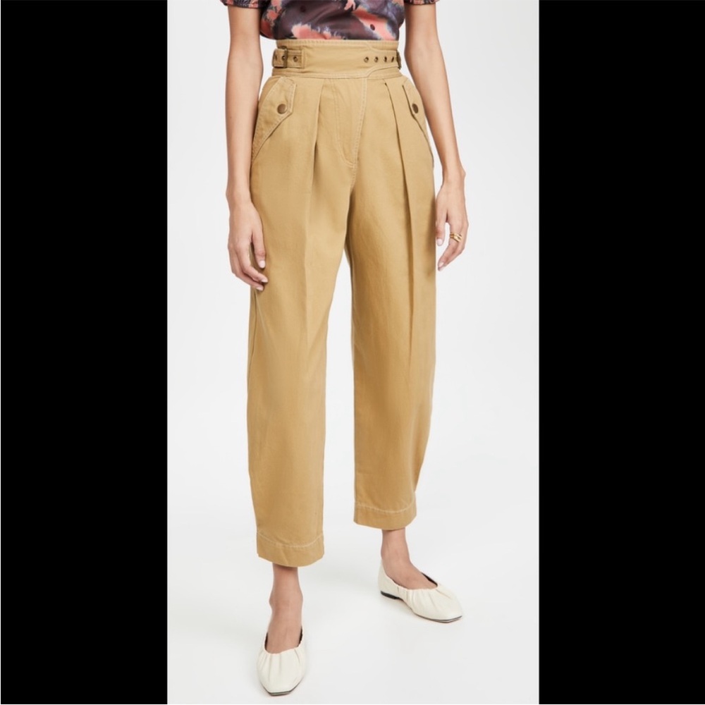 Ulla Johnson Chartreuse High-Waist Pleated Trousers with Belt - Picture 5 of 7